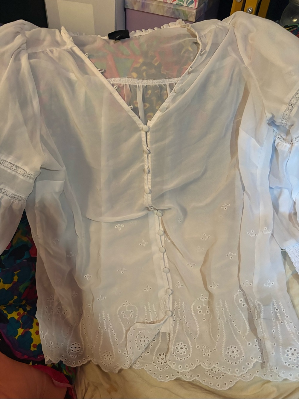 torrid White Sheer Eyelet Button-Back Peasant Blouse
